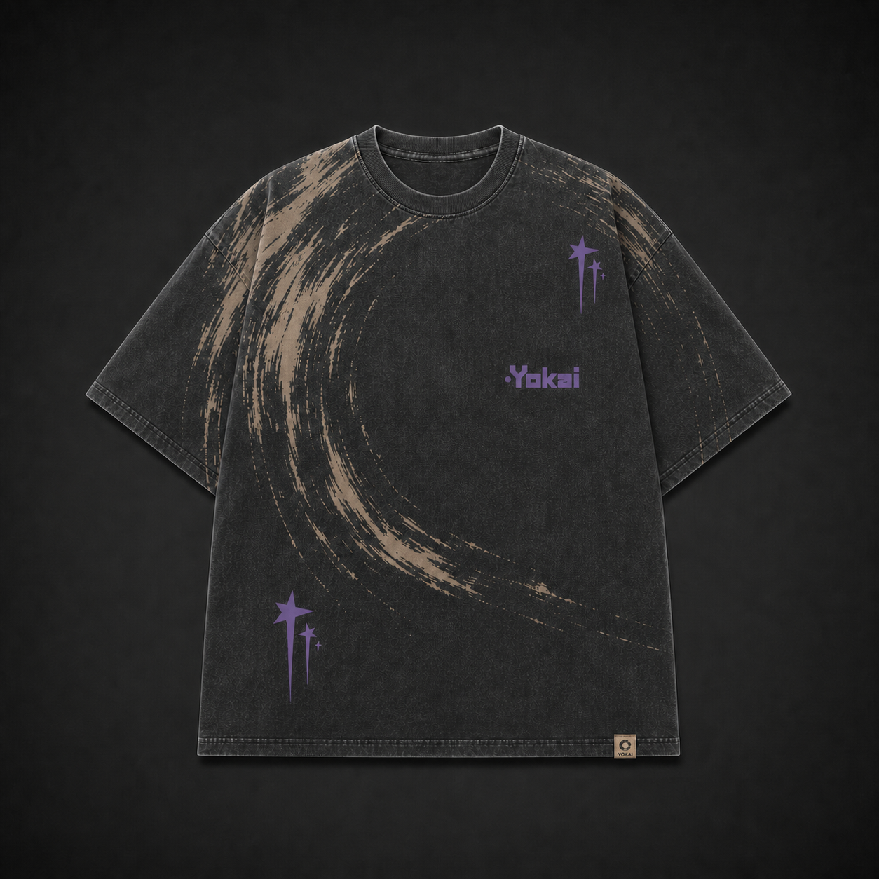 Yokai Spiral Tee, Slate Grey / Bone / Purple, front view